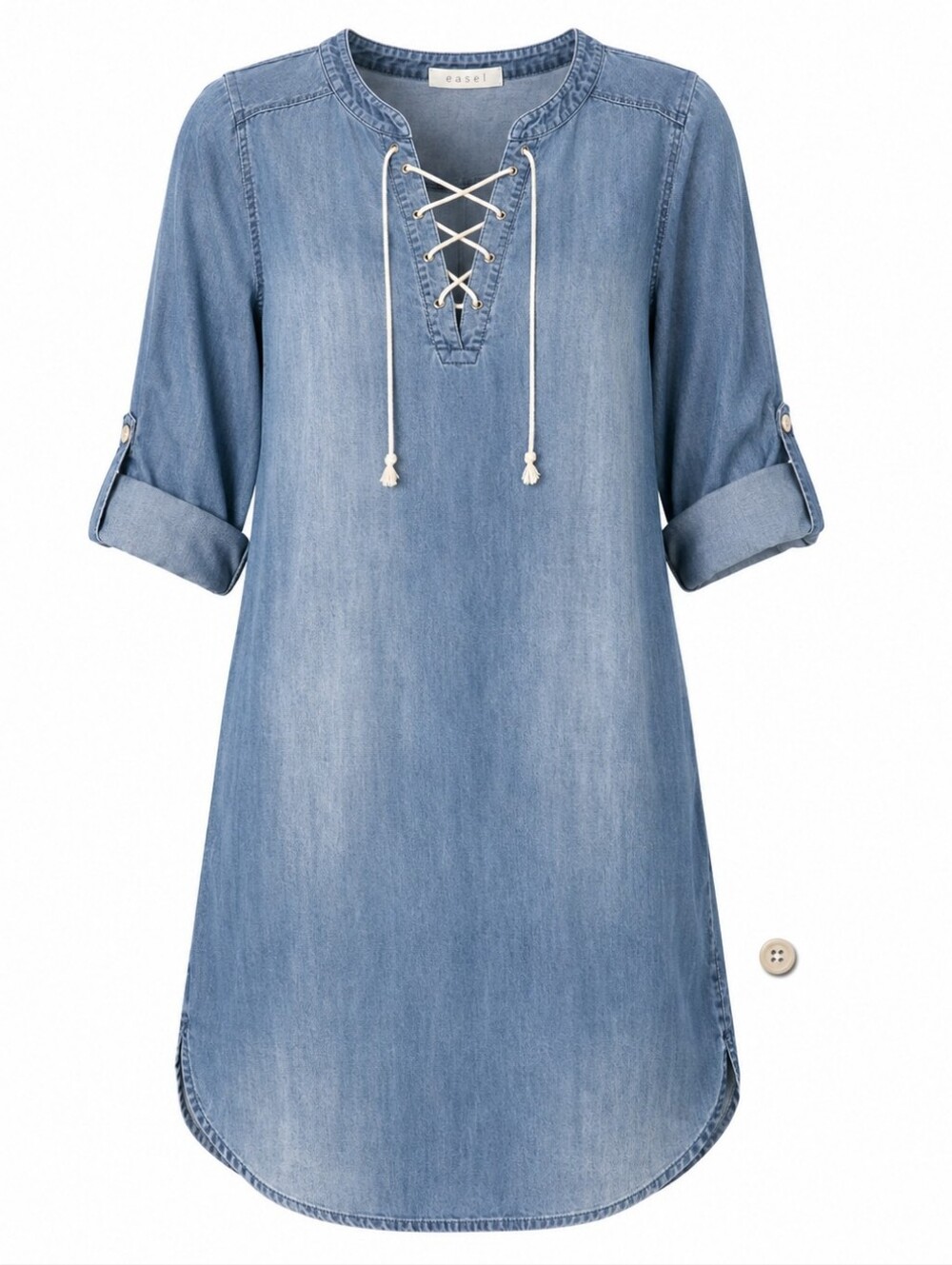 EASEL | Tencel Denim Lace Up Chambray Tunic‎ Shift Dress Swim Cover Up | M